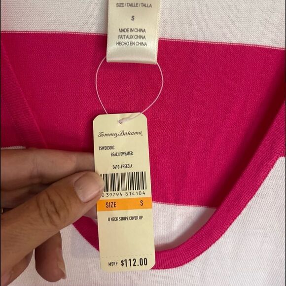 Tommy Bahama U Neck Stripes Cover Up Beach Sweater.Size S - Picture 10 of 11